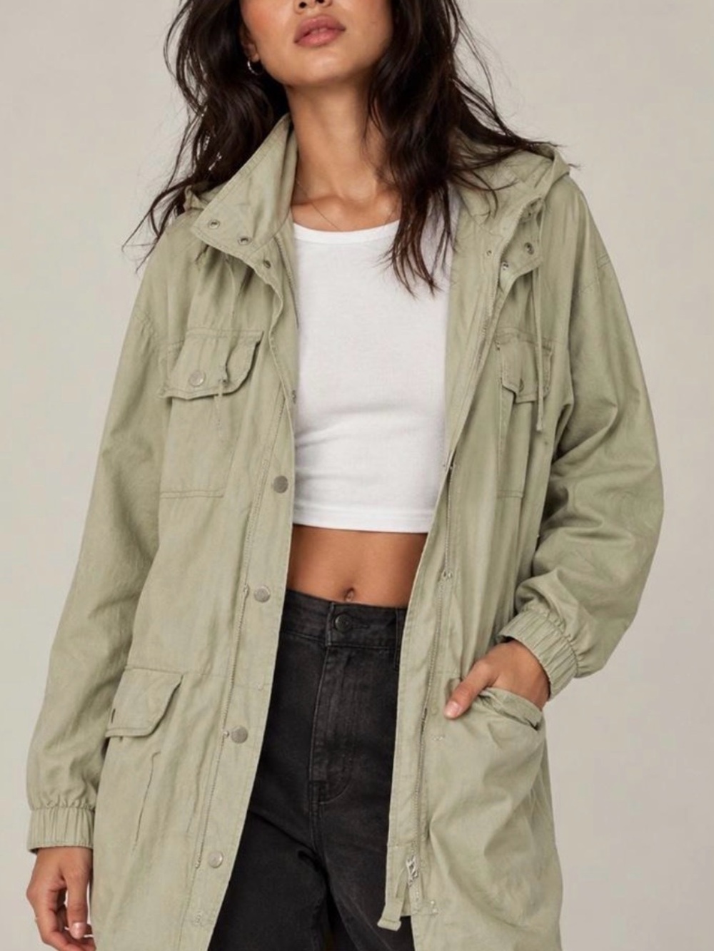 7 For All Mankind Light Sage Utility Jacket/Parka with Hood, SZ. M
